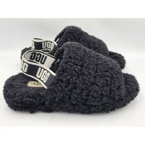 UGG Fluff Yeah Slide Slippers Womens Size 6 Black Shearling Fuzzy Cozy